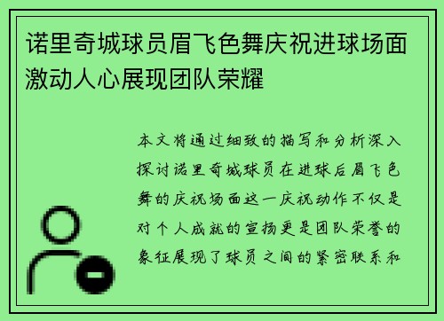 诺里奇城球员眉飞色舞庆祝进球场面激动人心展现团队荣耀